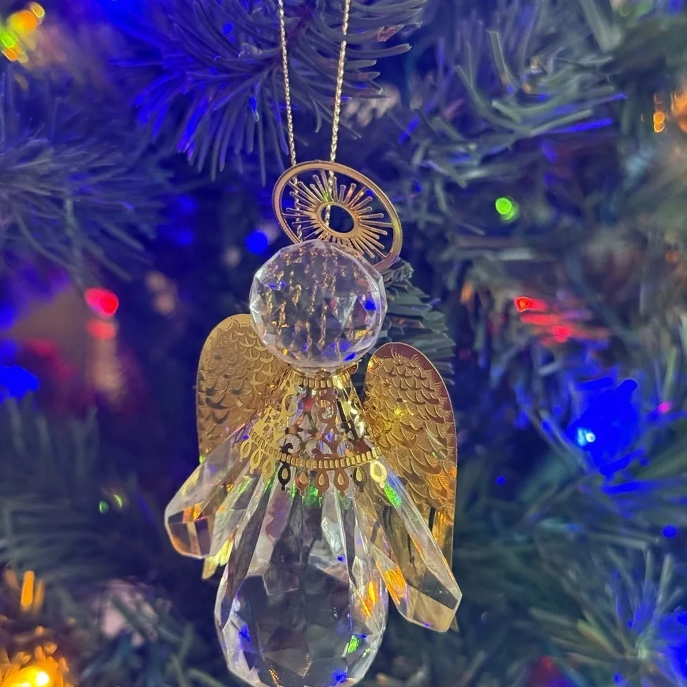 Vintage 1985 Elegant Gold and Crystal Angel Ornament